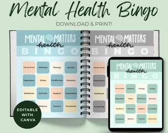 Mental Gesundheit Bingo Spiel: Therapie & Selbstfürsorge-Aktivität (Digitaler Download)