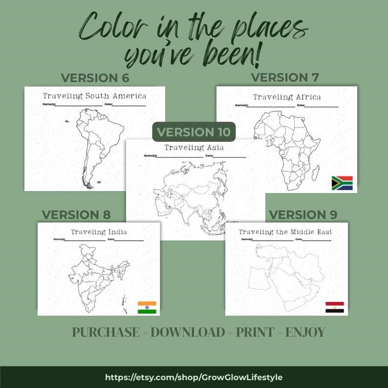 Printable Travel Maps: Color-in World Adventure Tracker (PDF Download ...