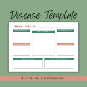 Nursing Study Template For Disease | Med Surg & Pathophysiology Notes | Printable Nurse Study Guides for NCLEX Prep Nursing School