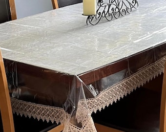 Clear Waterproof Table Protector – Transparent PVC Table Cover for Dining & Kitchen, Oil-Proof Wipeable Plastic Tablecloth (54 x 84 Inch)