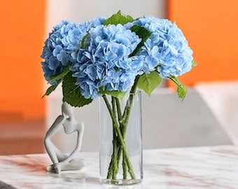 4pcs Real Touch Blue Hydrangea Stems – Artificial Silk Hydrangea Flowers for Wedding Bouquets, Party Centerpieces & Home Decoration