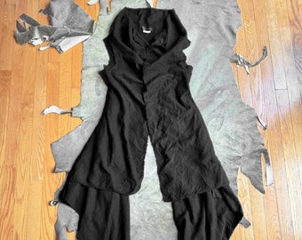 y2k 2003 archival comme des garcons wool avant garde shawl vest with train sz xs/s