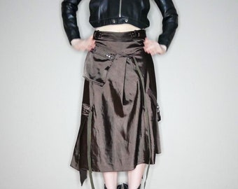 Y2k avant garde apocalyptic brown satin parachute skirt by cherry sz 40
