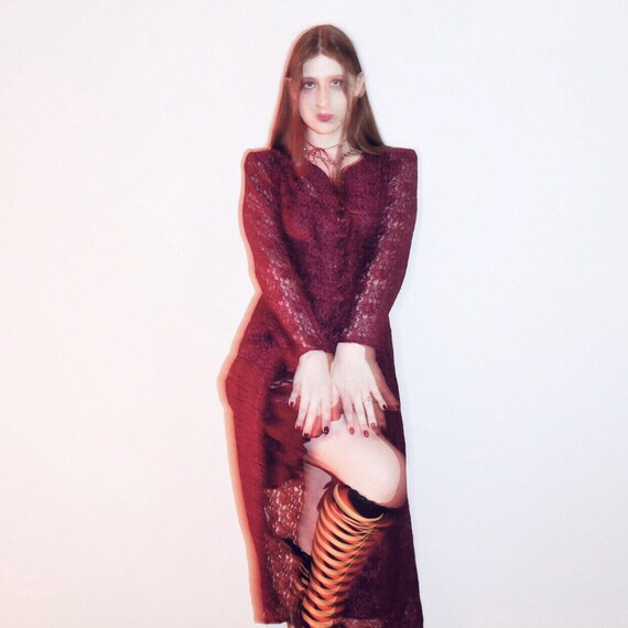 90s darl purple grunge lace corset back long sleev