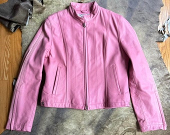 Y2K pink Wilson's leather moto racer biker jacket Size listed small