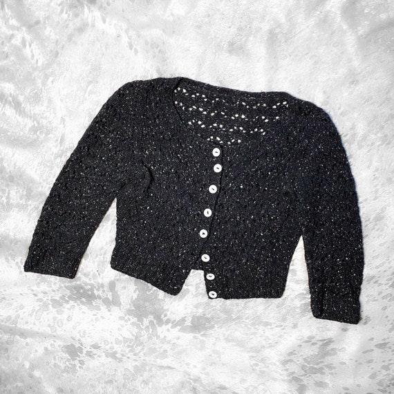 90s grunge speckled knit button semi cropped cardi