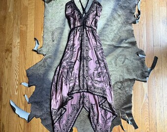 y2k whimsygoth black and mauve silk midi dress sz 8