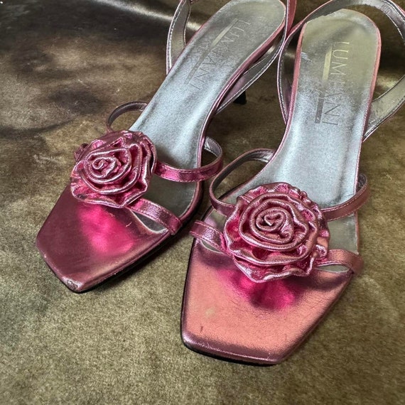 y2k metallic leather pink rosette kitten heels ma… - image 4