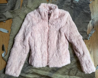 Y2K coquette Morgan de Toi baby pink rabbit fur zip up jacket size listed 38