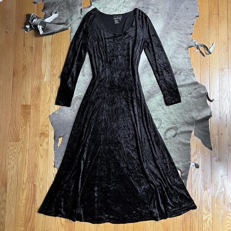 black velvet long sleeve maxi dress Crystal Mesh Stretchy luxe velvet shapes this essential night Lulus Exemplary Allure Black Velvet