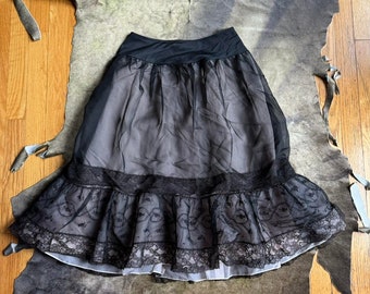 vintage 50s goth lace layered nylon midi skirt By barbizon size XS 25"