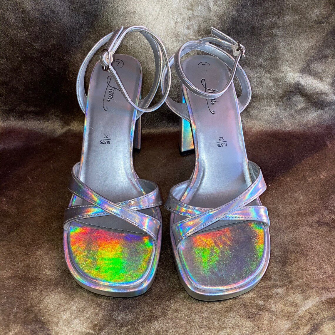 Vtg 90s Y2k glam hologram platform sandals size 7 Etsy