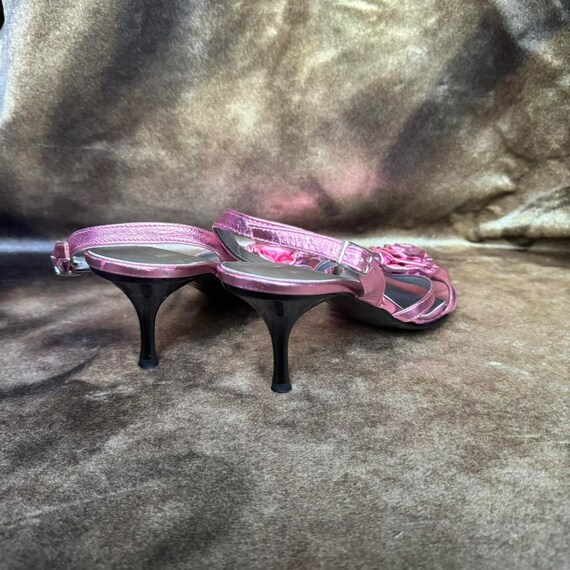 y2k metallic leather pink rosette kitten heels ma… - image 3