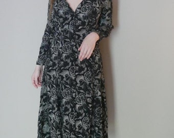 Vintage 90s goth grunge rose floral print button up midi dress By express size M