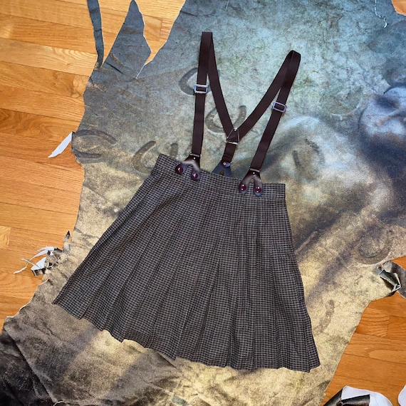 vtg 90s school girl grunge plaid pleated suspender