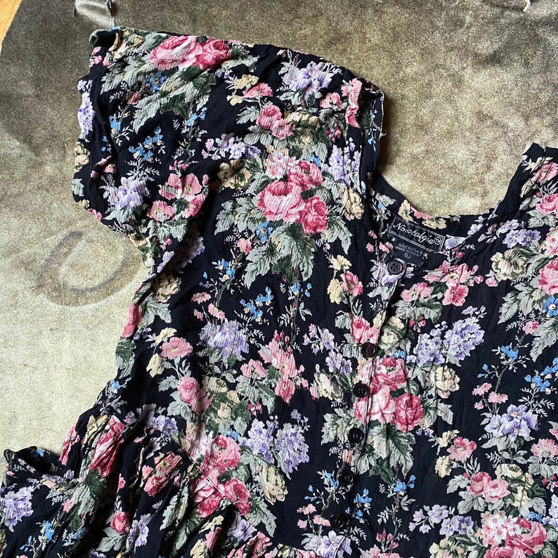 vtg 90s garden fairy grunge floral print baby doll dress size L