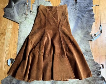 80s boho western Wilson's leather brown high waisted suede flared skirt size XS S