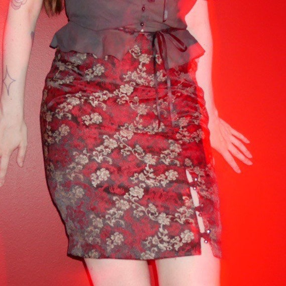 90s goth Dragon brocade pencil skirt by Lip Servic