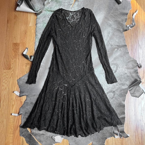 1920s goth black lace long sleeve mourning dress … - image 1