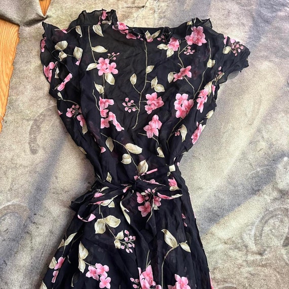 Vtg 90s black and pink floral print goth grunge c… - image 4