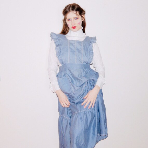 vtg 40s 50s chambray denim prairie apron style pin