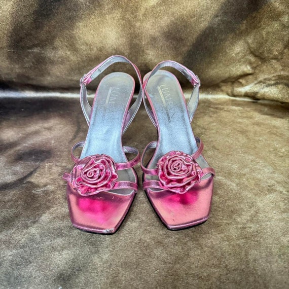 y2k metallic leather pink rosette kitten heels ma… - image 2