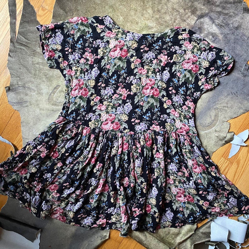 vtg 90s garden fairy grunge floral print baby doll dress size L