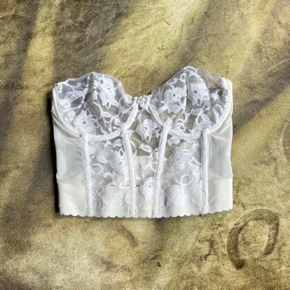 vtg 80s coquette lingerie white lace bustier sz s… - image 1