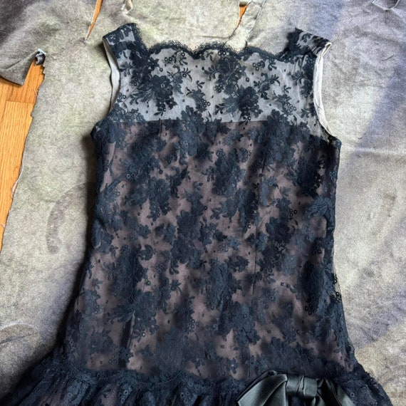 Vintage 60s goth coquette black lace dress with b… - image 3