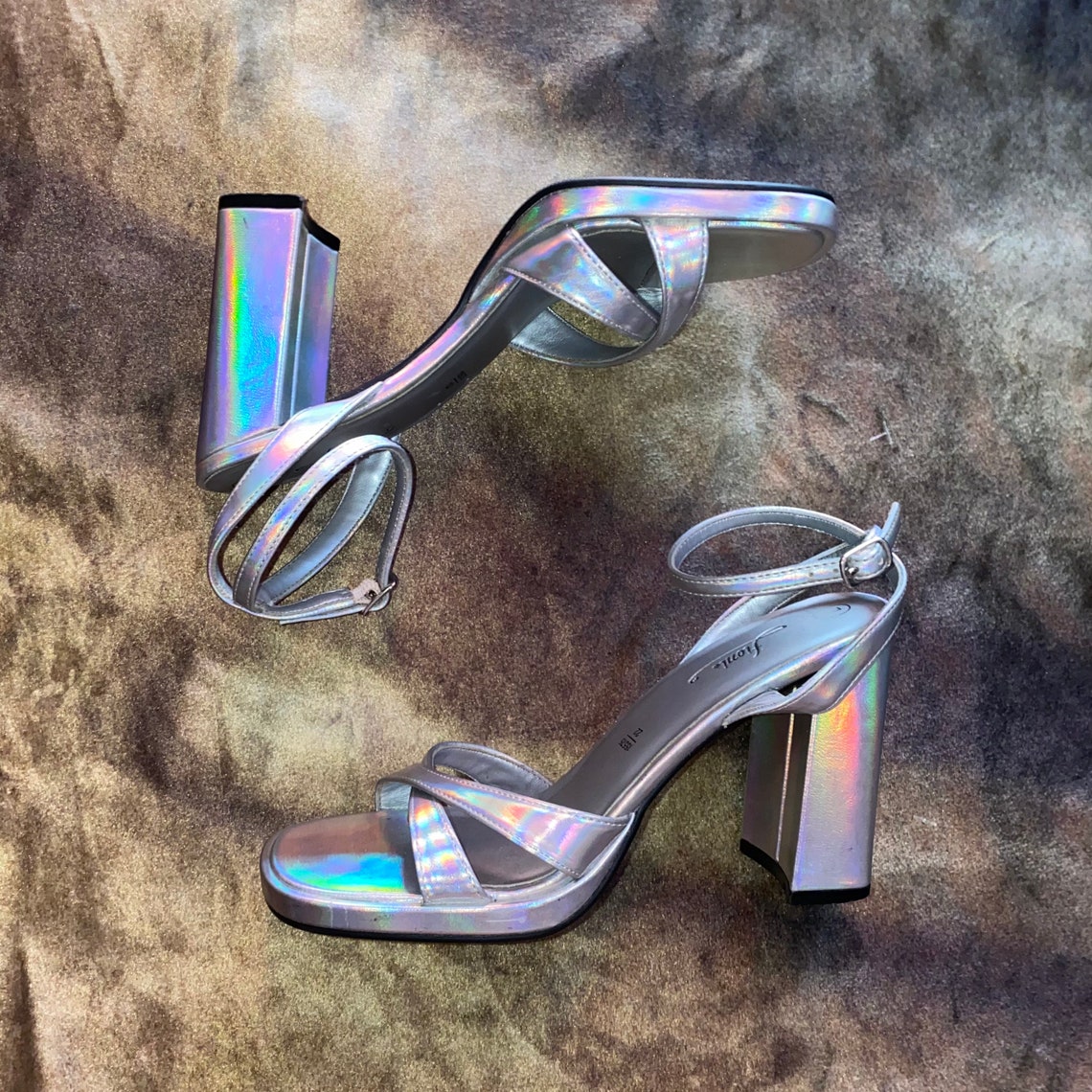 Vtg 90s Y2k glam hologram platform sandals size 7 | Etsy