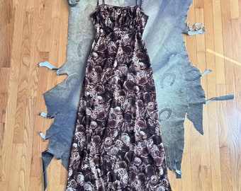 90s grunge brown digital floral print maxi dress size M
