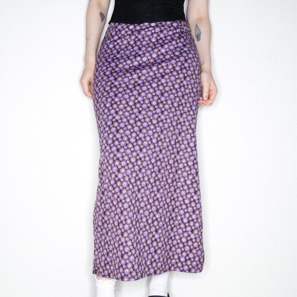 purple floral maxi skirt