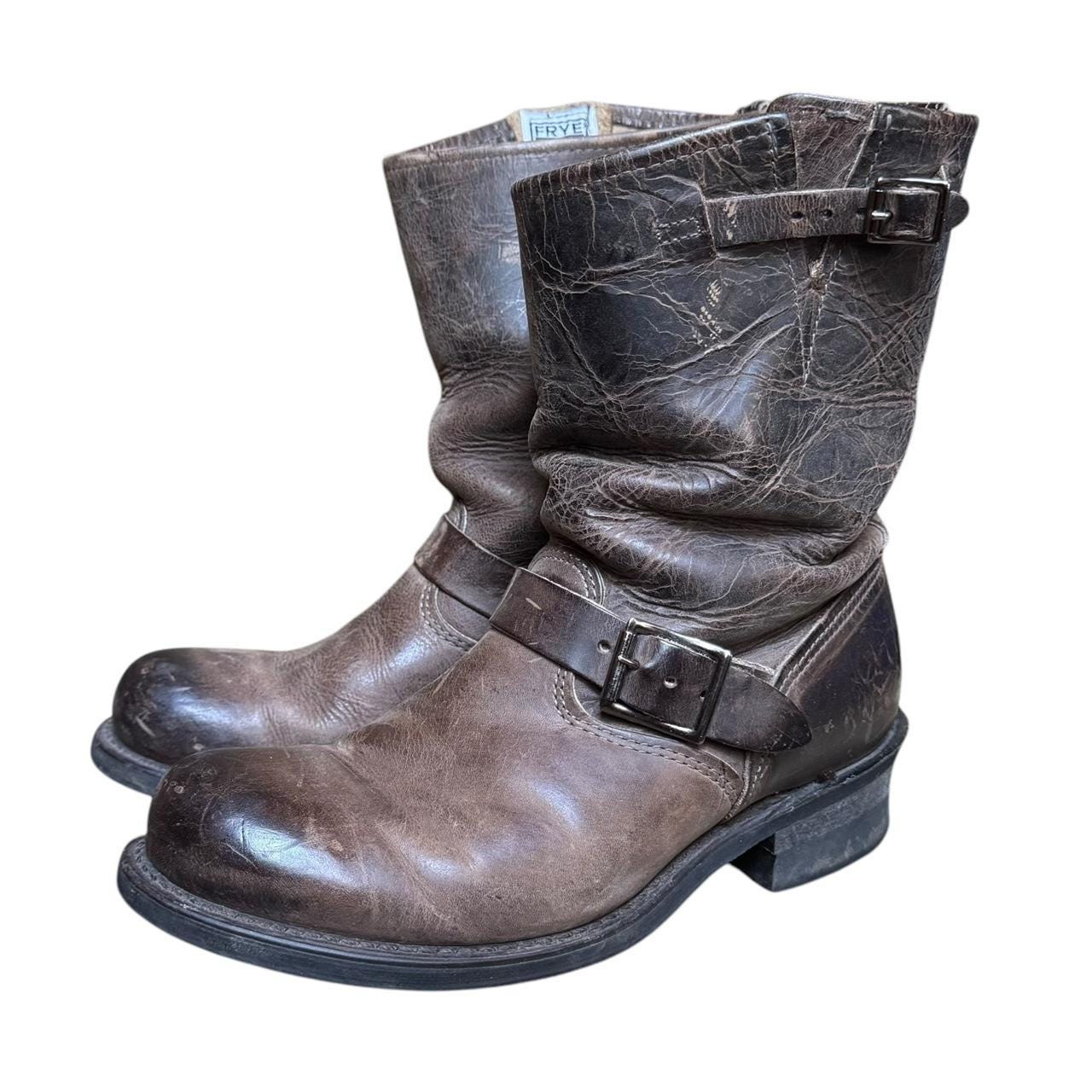 90’s FRYE Engineer Zip Boots Vintage 90s Frye Side Zip Harness Boots Engineer Boots Ankle