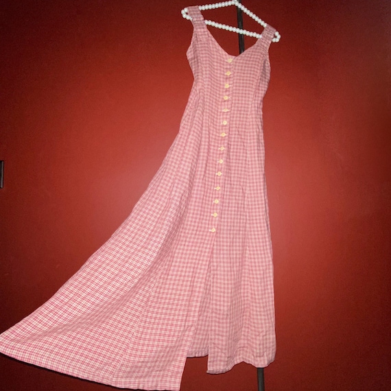 vtg 90s grunge prairie red gingham plaid button do