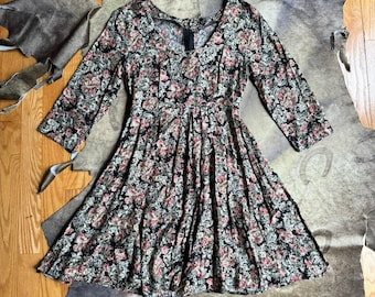 90s cottage grunge floral babydoll long sleeve mini dress size S