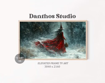 Christmas Witch Art for Frame TV, Enchanted Forest Winter Scene, Moody Festive Decor, Dark Magic TV Art, Downloadable Artwork 8