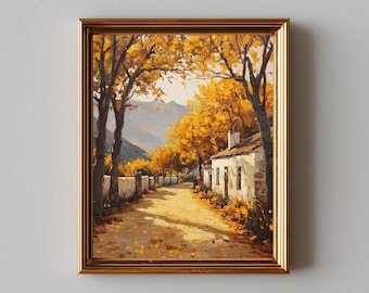 Rustic Countryside Road in Cape Town - Autumn Landscape Painting, Cottagecore Wall Art, Earthy Printable Fall Decor, Digital Download 104