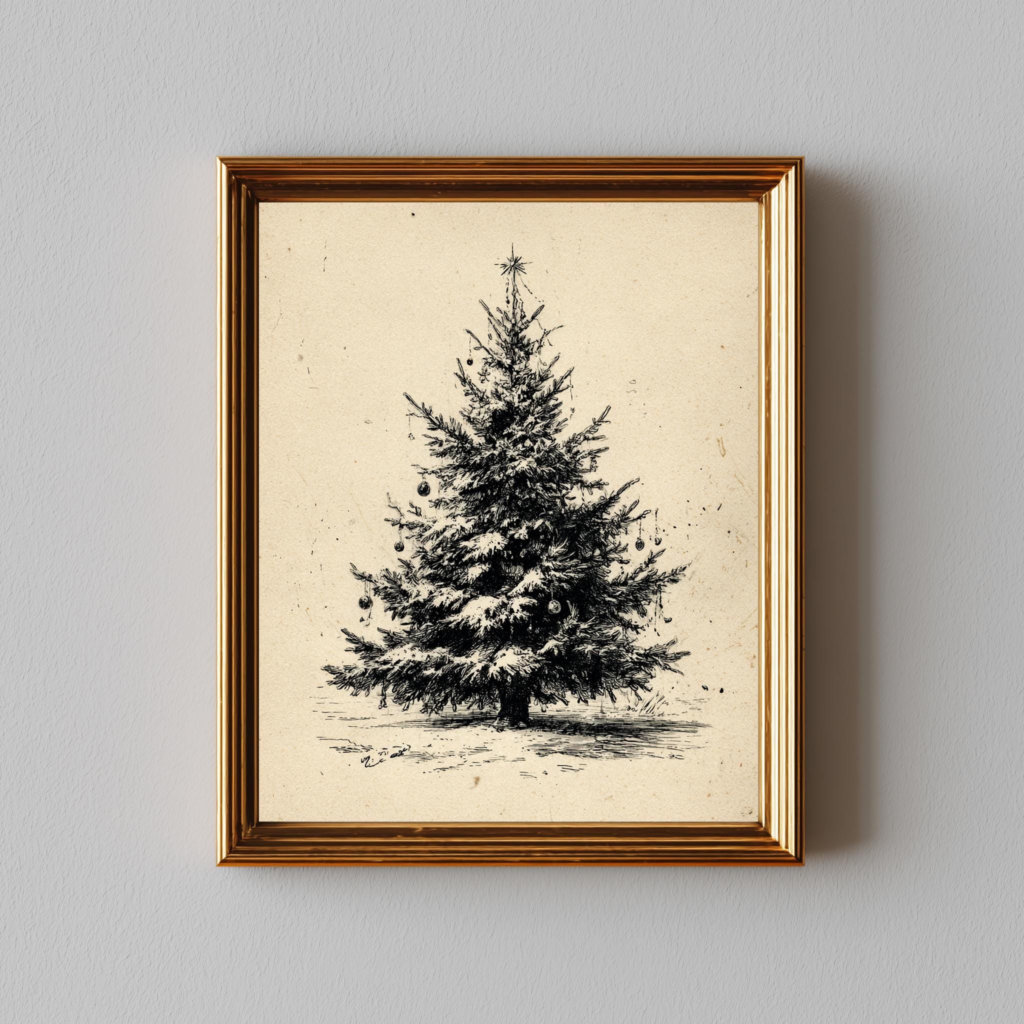 Vintage Evergreen Tree Print, Printable Rustic Wall Art, Cozy Antique ...