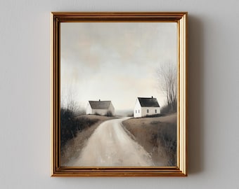 Rustic Minimalist Road in Countryside - Serene Landscape Art, Printable Country Scene, Vintage Cottagecore Wall Decor, Digital Art 101