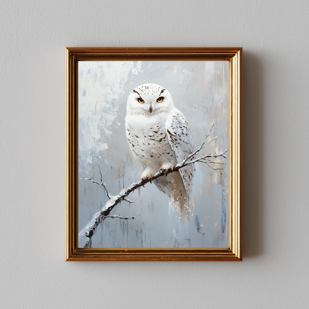 Snowy Owl Winter Wildlife Art - Moody Rustic Printable, Realistic Owl ...