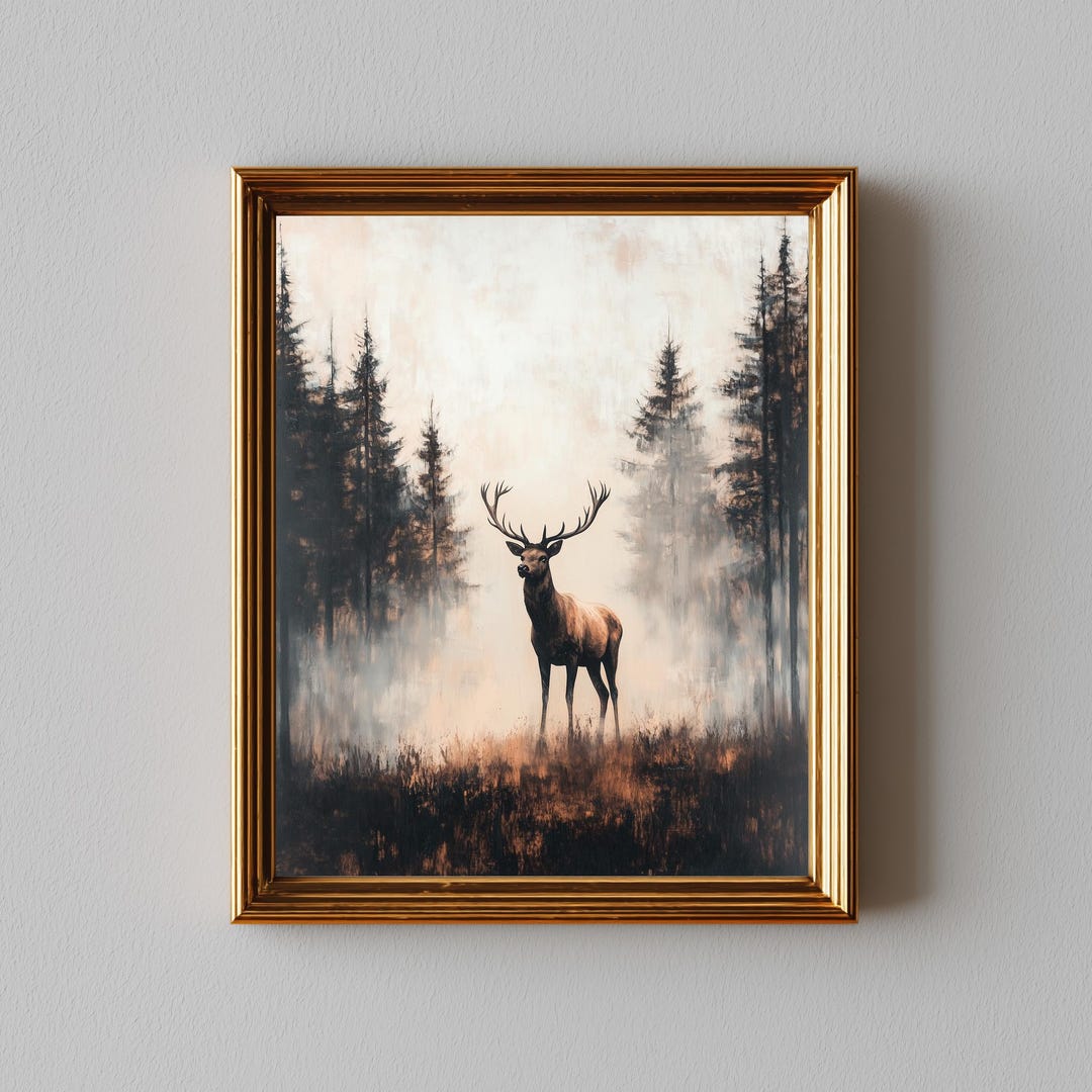 Moody Woodland Stag in Misty Forest - Rustic Printable Wall Art, Nature ...