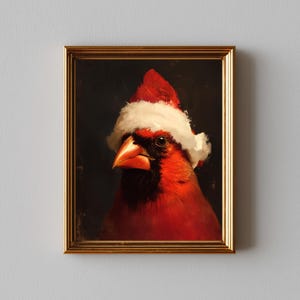 Printable Cardinal Portrait with Santa Hat - Cute Holiday Wall Art, Cozy Festive Decor, Bold Bird Painting, Digital Download Print 546