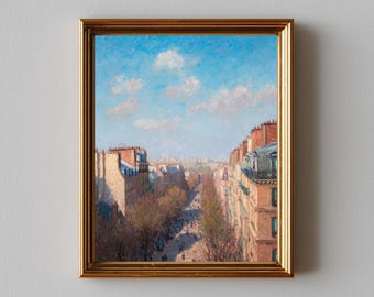 Parisian Street in Spring Print, Printable Romantic Cityscape, Vintage Impressionist City View, Pastel Wall Art Digital Download 684