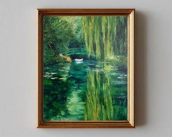 Tranquil Water Garden Printable - Serene Willow and Reflective Pond, Impressionist Nature Landscape Art, Peaceful Cottagecore Wall Decor 687