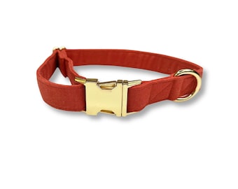 Soft Dog Collar Cotton Dog Gift for Dog Lover Gold Dog Collar Metal Dog Collar Metal Buckle Fall Dog Collar Rust Red Gift for Dog Owner