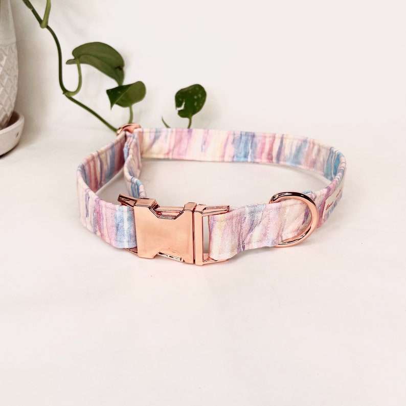 Pastel Dog Collar Rainbow Collar Pastel Rainbow Tie Dye Collar Rose Gold Dog Collar Cotton Muted Rainbow Rose Gold Collar image 1