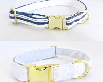 Striped Dog Collar · Grey Dog Collar · Nautical · Boy Dog Collar · Girl Dog Collar · Navy Collar ·  · Summer Dog Collar · Gold Hardware