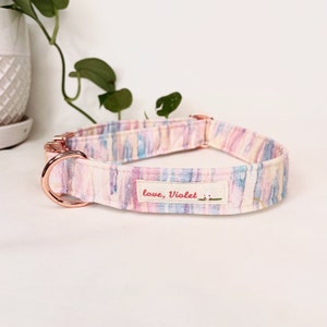 Pastel Dog Collar Rainbow Collar Pastel Rainbow Tie Dye Collar Rose Gold Dog Collar Cotton Muted Rainbow Rose Gold Collar image 2