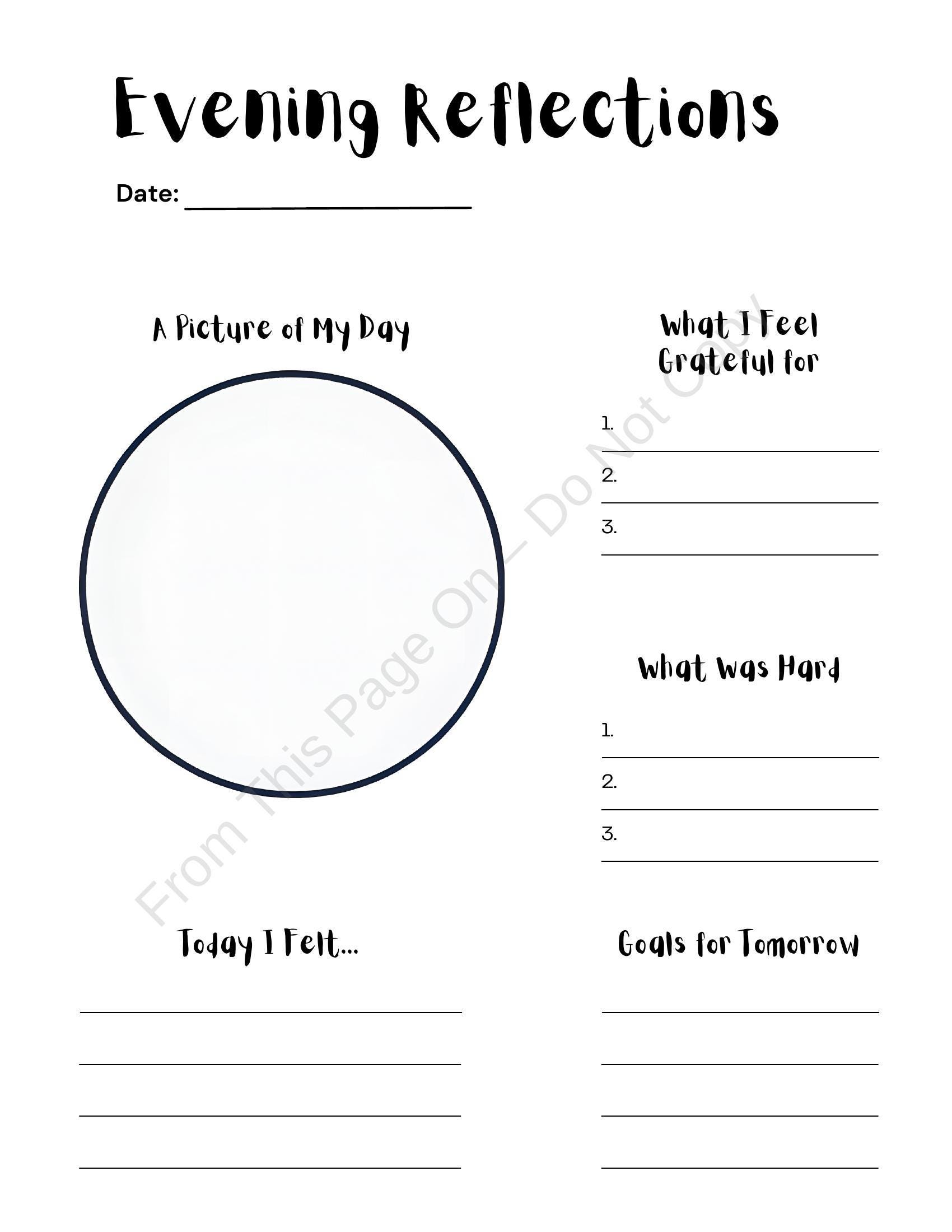Evening Reflections for Kids – Printable PDF Journal Page | Bedtime ...