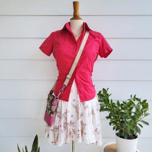 Blouse Vintage Office Wear button up blouse 2000 Pink - Pink button up blouse y2k - Nylon and Cotton - George and stretch pink button jacket